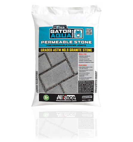 Gator Aqua Rock is a special line of permeable stone from Alliance Gator. This stone is calibrated by fractured high strength granite. Making it an ideal product for bedding and jointing material to collect water runoff.